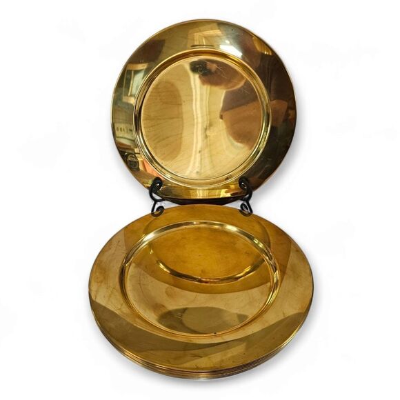 Vintage MCM Set of 6 Scanmalay's Made In Denmark Solid Brass Charger Plates - Picture 1 of 10